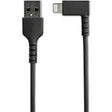 StarTech.com 1m USB A to Lightning Cable iPhone iPad Durable Right Angled 90 Degree Black Charger Cord w/Aramid Fiber Apple MFI Certified
