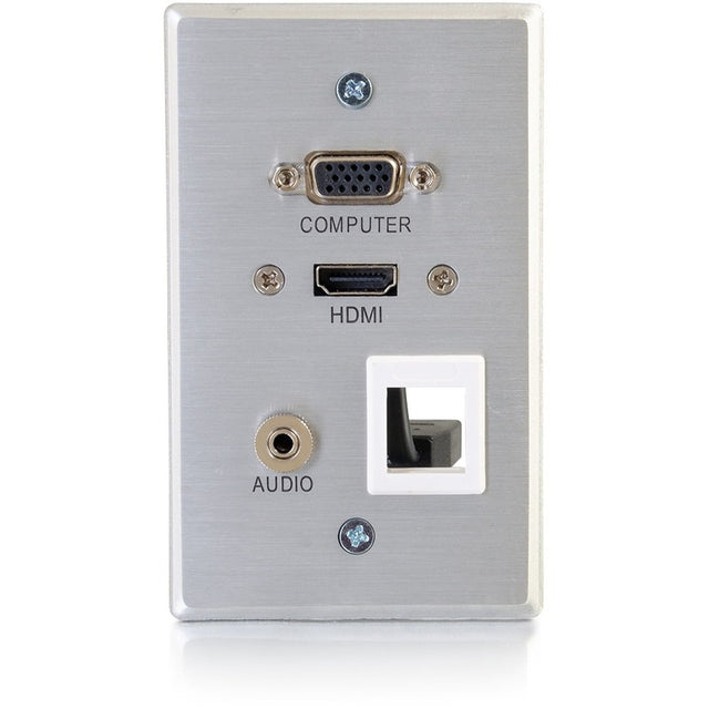 C2G HDMI, VGA, 3.5mm Audio Pass Through Single Gang Wall Plate with One Keystone - Aluminum