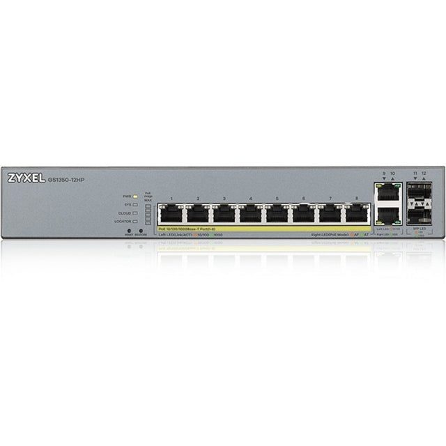 ZYXEL GS1350-12HP 8-Port Gigabit Smart Nebula Cloud Managed PoE Switch | 8 PoE+ Ports at 130W with 2 SFP Uplinks