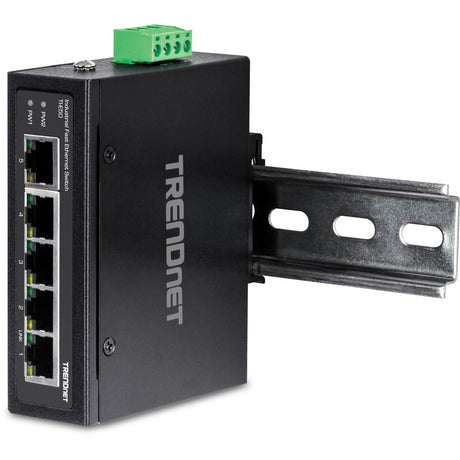 TRENDnet 5-Port Industrial Fast Ethernet DIN-Rail Switch, TI-E50, 5 x Fast Ethernet Ports, IP50 Rated, Extreme Temperature Operating Range, 1Gbps Switching Capacity, Lifetime Protection