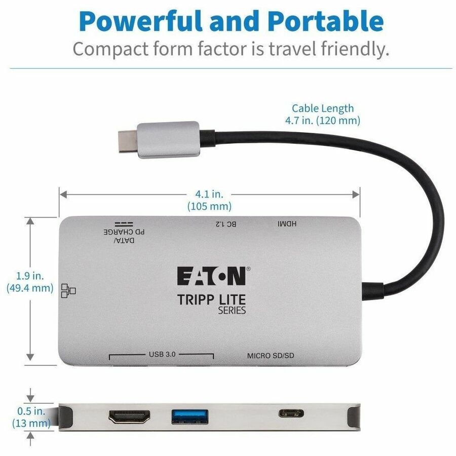 Eaton Tripp Lite Series USB-C Dock - 4K HDMI, USB 3.x (5Gbps), USB-A/C Hub Ports, GbE, Memory Card, 100W PD Charging