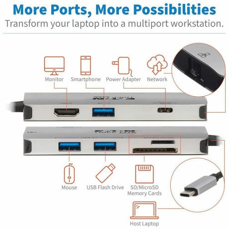 Eaton Tripp Lite Series USB-C Dock - 4K HDMI, USB 3.x (5Gbps), USB-A/C Hub Ports, GbE, Memory Card, 100W PD Charging