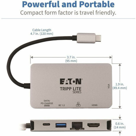 Eaton Tripp Lite Series USB-C Dock, Dual Display - 4K HDMI, VGA, USB 3.x (5Gbps), USB-A/C Hub, GbE, 100W PD Charging