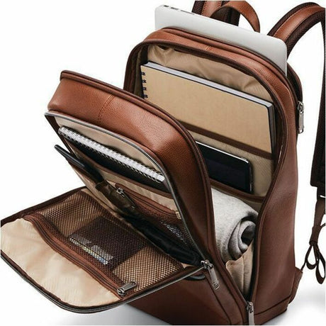 Samsonite SAM Classic Leather Carrying Case (Backpack) for 14.1" Notebook, Gear, Passport, Headphone, Accessories - Cognac