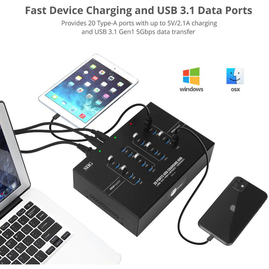 SIIG 20-Port Industrial USB 3.0 Hub with Charging - 200W