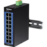 TRENDnet 16-Port Industrial Gigabit L2 Managed DIN-Rail Switch, Layer 2 Switch, 16 x Gigabit Ports, 32Gbps Switching Capacity, Extreme Temperature Gigabit Switch, Lifetime Protection, Black, TI-G160i