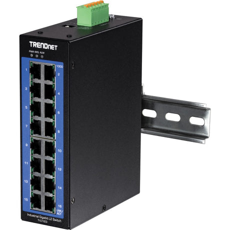 TRENDnet 16-Port Industrial Gigabit L2 Managed DIN-Rail Switch, Layer 2 Switch, 16 x Gigabit Ports, 32Gbps Switching Capacity, Extreme Temperature Gigabit Switch, Lifetime Protection, Black, TI-G160i