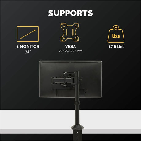 Fellowes Reflex Series Adjustable Monitor Arm for Desk, Supports 32-Inch Monitors, Ergonomic Single Monitor Stand with VESA Mount, Easy Setup with Grommet or Clamp