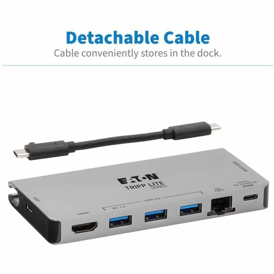 Eaton Tripp Lite Series USB-C Dock - 4K HDMI, USB 3.x (5Gbps), USB-A/C Hub Ports, GbE, Memory Card, 100W PD Charging, Detachable Cord