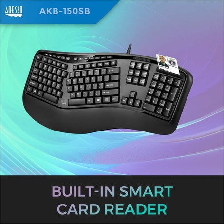 Adesso Desktop Ergonomic Smart Card Reader Keyboard (TAA Compliant)
