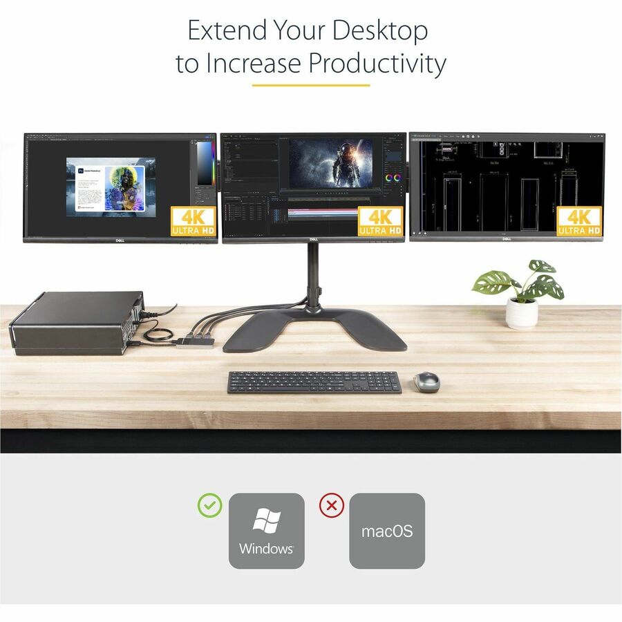 StarTech.com 3-Port DisplayPort 1.4 Splitter, DisplayPort to 3x DP Multi-Monitor Adapter, Triple 4K Computer MST Hub, Windows Only