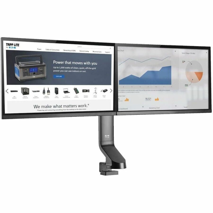 Eaton Tripp Lite Series Dual-Display Monitor Arm with Desk Clamp and Grommet - Height Adjustable, 17" to 27" Monitors