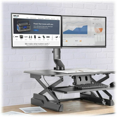 Eaton Tripp Lite Series Dual-Display Monitor Arm with Desk Clamp and Grommet - Height Adjustable, 17" to 27" Monitors
