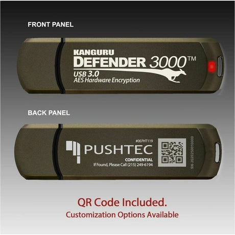 Kanguru Defender3000 FIPS 140-2 Certified Level 3, SuperSpeed USB 3.0 Secure Flash Drive, 256G