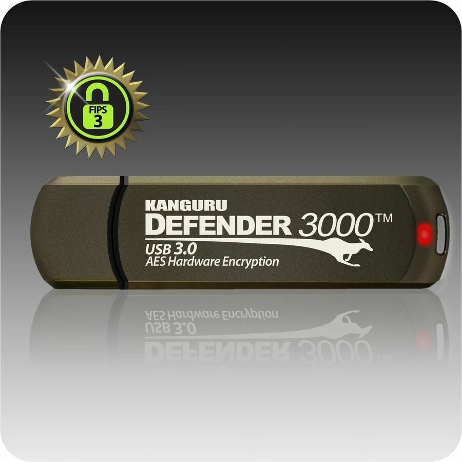 Kanguru Defender3000 FIPS 140-2 Certified Level 3, SuperSpeed USB 3.0 Secure Flash Drive, 256G