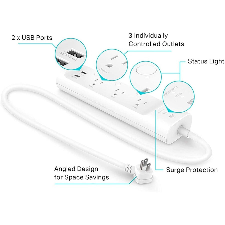 TP-Link Kasa Smart KP303 - Kasa Smart Plug Power Strip with 3 outlets