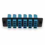 AddOn 4-Bay Panel Plate with 24-fiber 12x LC Duplex OS2 Fiber adapter panel