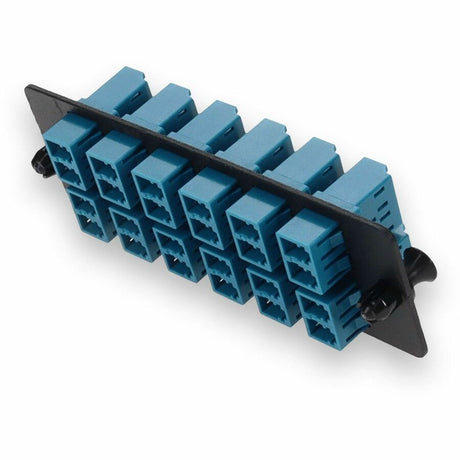AddOn 4-Bay Panel Plate with 24-fiber 12x LC Duplex OS2 Fiber adapter panel
