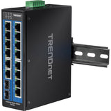 TRENDnet 16-Port Hardened Industrial Unmanaged Gigabit DIN-Rail Switch; TI-G162; 14 x Gigabit Ports; 2 x Gigabit SFP Slots;32Gbps Switching Capacity; IP30 Ethernet Network Switch; Lifetime Protection