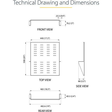 StarTech.com 2 Post Server Rack Shelf - Vented - Center Mount - Up to 75 lb. - 2 post Network Rack Shelf (CABSHF2POSTV2)