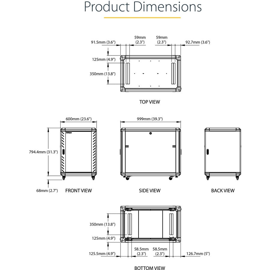 StarTech.com 4-Post 15U Server Rack Cabinet, 19" Data Rack Cabinet for Computer / IT Equipment, Home Network Rack, Half Height Server Rack
