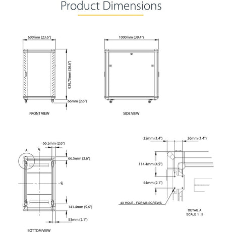 StarTech.com 4-Post 18U Server Rack Cabinet, 19" Data Rack Cabinet for Computer / IT Equipment, Home Network Rack, Half Height Server Rack