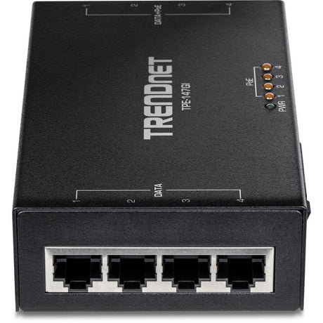 TRENDnet 65W 4-Port Gigabit PoE+ Injector, TPE-147GI, 4 x Gigabit Ports(Data in), 4 x gigabit PoE Ports(Data + PoE Out), Multi-Port PoE+ Injector up to 100m(328 ft.), Add PoE+ Power to Non-PoE Switch