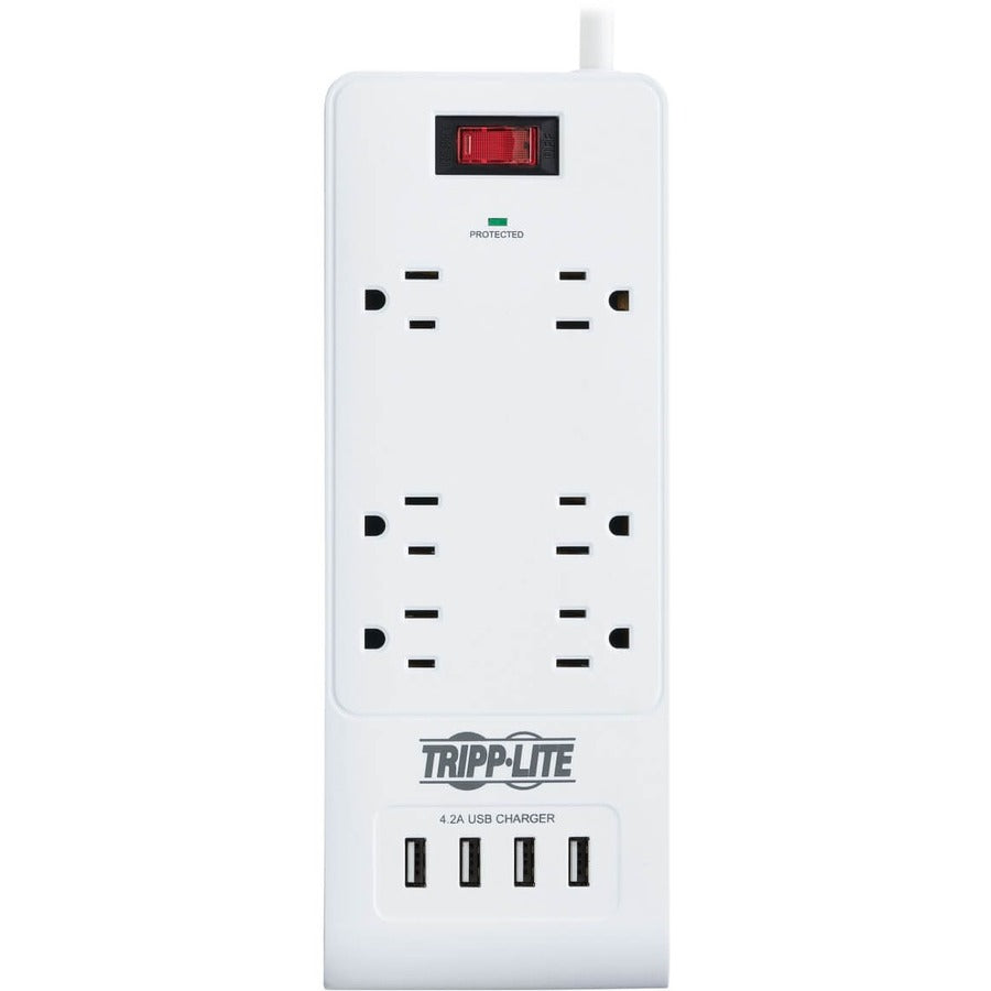 Eaton Tripp Lite Series 6-Outlet Surge Protector with 4 USB Ports (4.2A Shared) - 15 ft. (4.57 m) Cord, 5-15P Plug, 900 Joules, White