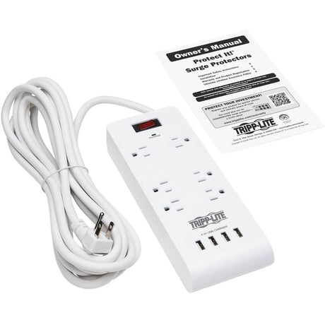 Eaton Tripp Lite Series 6-Outlet Surge Protector with 4 USB Ports (4.2A Shared) - 15 ft. (4.57 m) Cord, 5-15P Plug, 900 Joules, White