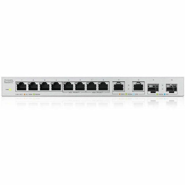 Zyxel 12-Port Multi-Gigabit Ethernet Unmanaged Switch | 2 x 2.5GB | 2 x 10G SFP+ Fiber | 8 x GbE Ports | Plug & Play | Desktop or Wall-Mount | Ethernet Splitter | Lifetime Warranty | XGS1010-12