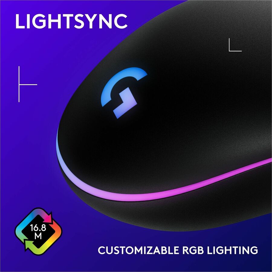 Logitech G203 Wired Gaming Mouse, 8,000 DPI, Rainbow Optical Effect LIGHTSYNC RGB, 6 Programmable Buttons, Black