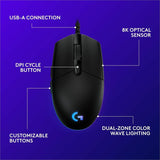 Logitech G203 Wired Gaming Mouse, 8,000 DPI, Rainbow Optical Effect LIGHTSYNC RGB, 6 Programmable Buttons, Black