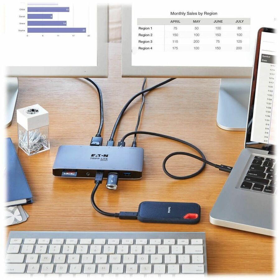 Eaton Tripp Lite Series Thunderbolt 3 Dock w USB-C Compatibility, Dual Display - 8K DisplayPort, USB 3.2 Gen 2 10G, USB-A/C Hub, Memory Card, GbE, 60W Charging