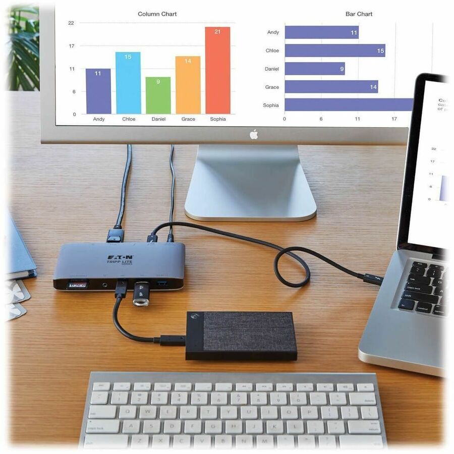 Eaton Tripp Lite Series Thunderbolt 3 Dock w USB-C Compatibility, Dual Display - 8K DisplayPort, USB 3.2 Gen 2 10G, USB-A/C Hub, Memory Card, GbE, 60W Charging