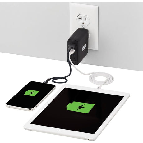 Eaton Tripp Lite Series Portable 5000mAh 2-Port Mobile Power Bank and USB Battery Wall Charger Combo - Direct Plug, Black