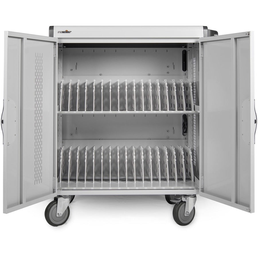 Rocstor Volt V32 Charging Cart with Intelligent Power Charging - Up to 32 Device - Intelligent Power Charging Cart for Notebooks, Chromebook&reg;, MacBook&reg;, and Macbook&reg; Pro - 3 Shelves - 4 Heavy Duty 5" Medical Grade Casters - Steel Construction-