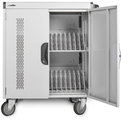 Rocstor Volt V32 Charging Cart with Intelligent Power Charging - Up to 32 Device - Intelligent Power Charging Cart for Notebooks, Chromebook&reg;, MacBook&reg;, and Macbook&reg; Pro - 3 Shelves - 4 Heavy Duty 5" Medical Grade Casters - Steel Construction-