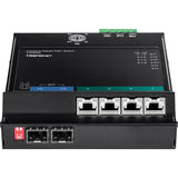 TRENDnet 6-Port Industrial Gigabit PoE+ Wall-Mounted Front Access Switch, TI-PG62F, 4 x Gigabit PoE+ Ports, 2 x Gigabit SFP Slots, DIN-Rail, Wall Mount Brackets Included, IP30, 120W PoE Budget
