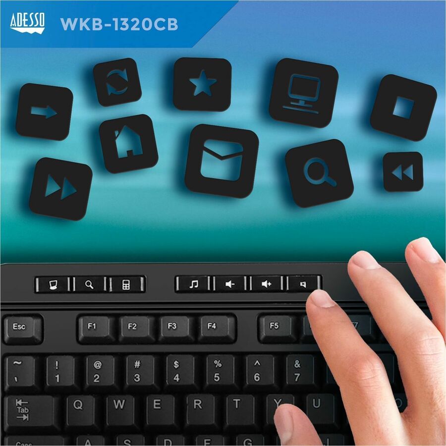 Adesso WKB-1320CB Antimicrobial Wireless Desktop Keyboard and Mouse