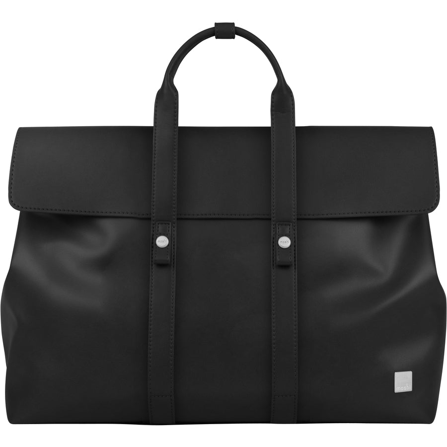 Moshi Treya Convertible Satchel/Backpack - Jet Black, Three-in-one Messenger, Satchel, Briefcase for Laptops up to 13" , Vegan Leather, Removable Clutch, RFID Pocket