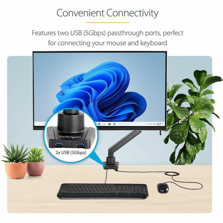 StarTech.com Desk Mount Monitor Arm with 2x USB 3.0 ports, for VESA Display up to 34" (17.6lb/8kg) , C-Clamp/Grommet, Mechanical Spring
