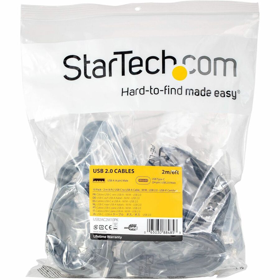StarTech.com 2 m / 6.6 ft. USB to USB C Cable - 10-Pack USB A to C Cables - USB-IF Certified - USB 2.0 Charging Cables (USB2AC2M10PK)