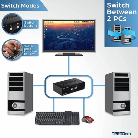 TRENDnet 2-Port DisplayPort KVM Switch, DisplayPort 1.2 KVM, Connect and Control Two Computers, Supports 4K UHD Resolution, 3840 x 2160 at 60Hz, 2-Port USB 2.0 Hub, Black, TK-241DP