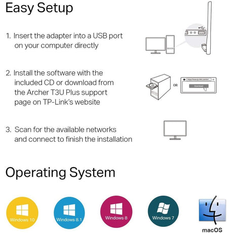 TP-Link Archer T3U Plus - IEEE 802.11ac Dual Band Wi-Fi Adapter for Desktop Computer/Notebook