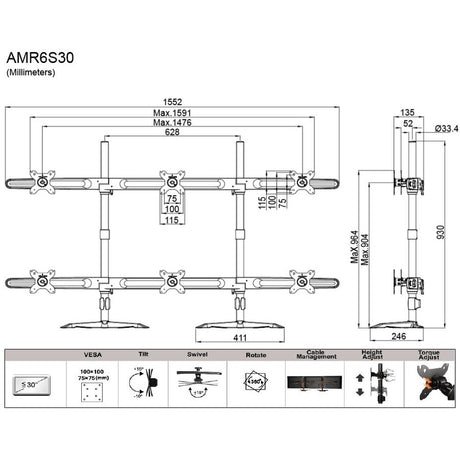 Amer AMR6S30 Monitor Stand