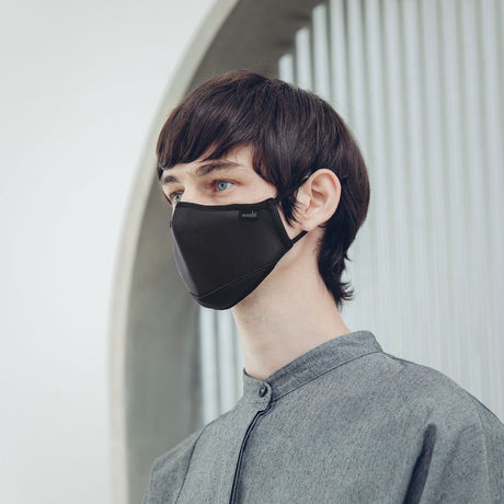 Moshi OmniGuard&trade; Mask with 3 Replaceable Nanohedron Filters - Ocean Black (L) PM 0.075 Filtration, Antibacterial Treatment, Washable and Reusable, Includes Carry Pouch