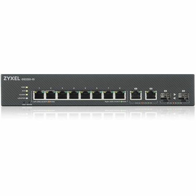 ZYXEL GS2220-10 8-Port Gigabit L2+ Managed and Nebula Pro Cloud Managed Switch with 2 SFP Uplinks