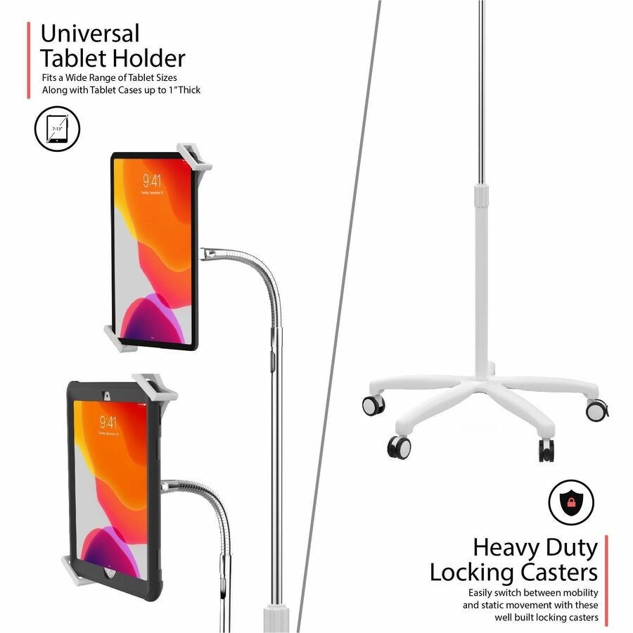CTA Digital Heavy-Duty Medical Mobile Floor Stand for 7-13 Inch Tablets (White)