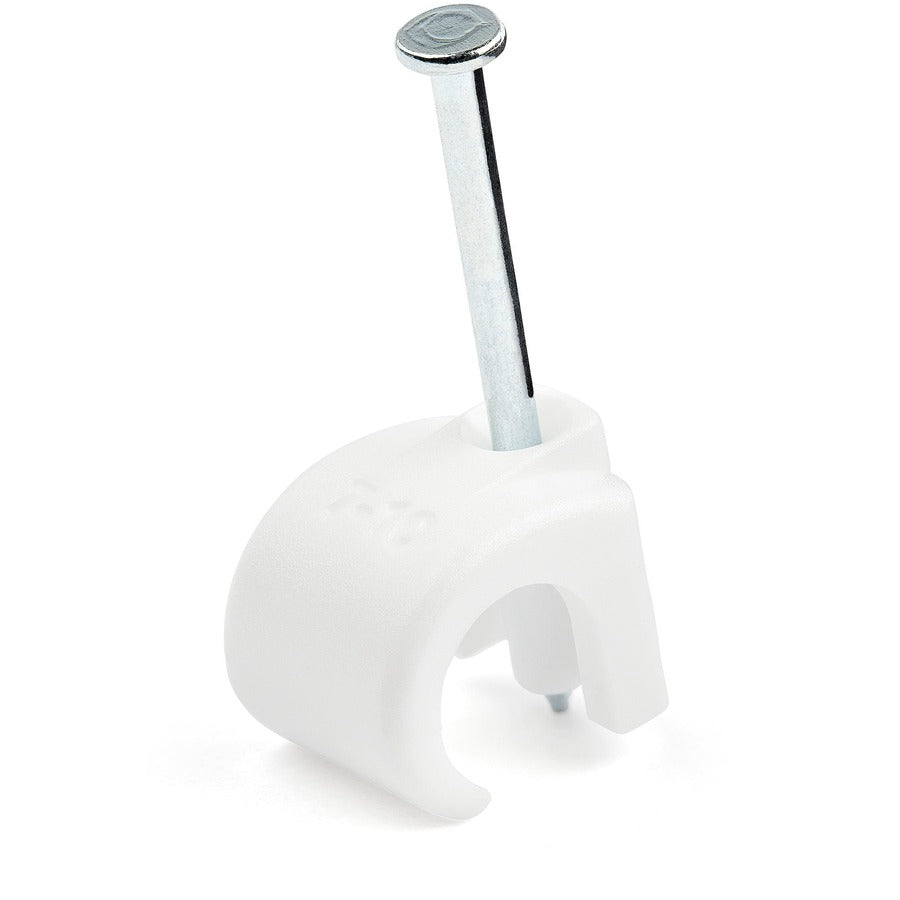 StarTech.com 100 Pk (L) Cable Clips w/ Nail - Reusable Nail-in Clamps - Cord Mounting/Holding Clips - Cable Tacks Wire Fasteners White TAA