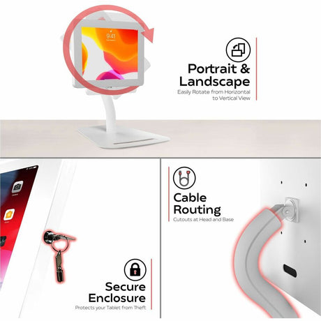 CTA Digital Premium Height-Adjustable Floor-to-Desk Security Kiosk for Tablets (White)